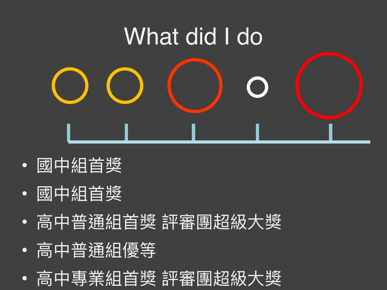 標題 What did I do，下方是五個圓圈與宏碁數位創作獎成績的條列