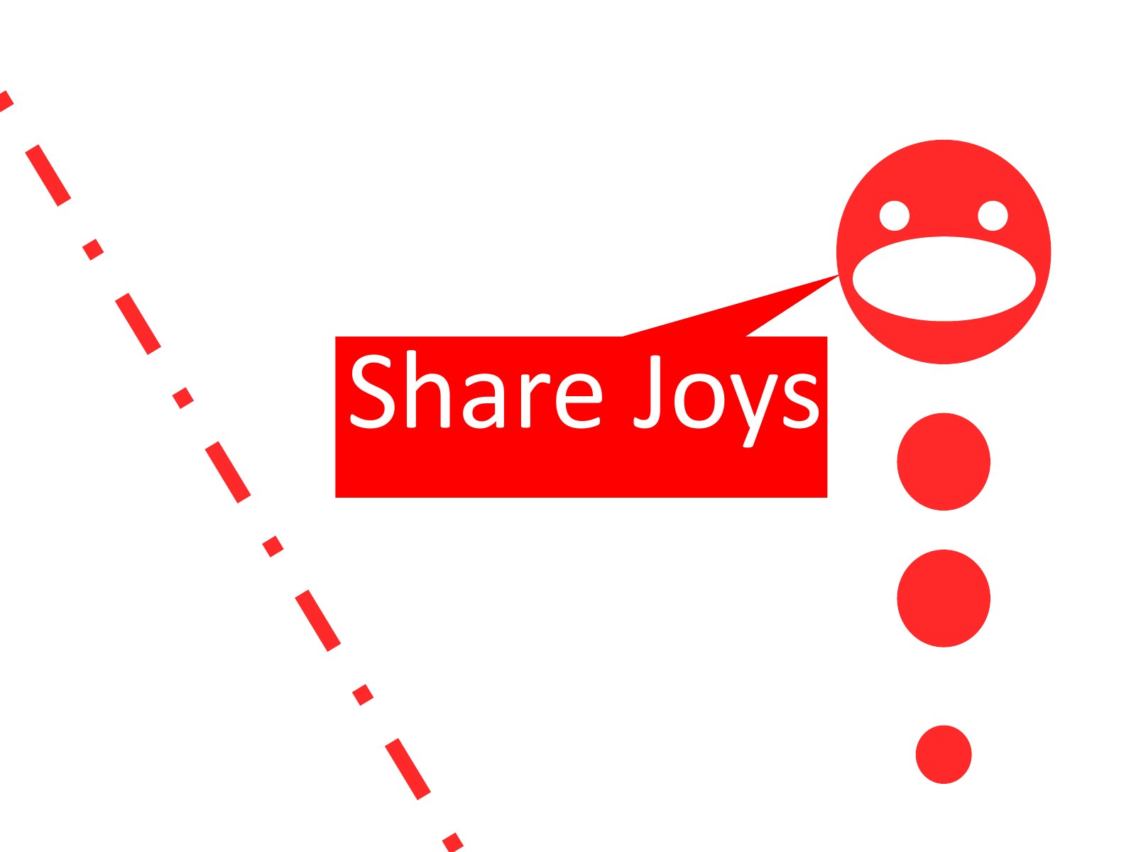 白底，紅色對話框寫 Share Joys，旁邊一串紅點