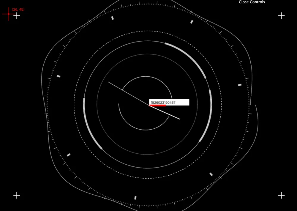 A sci-fi style clock drawn with trigonometric functions